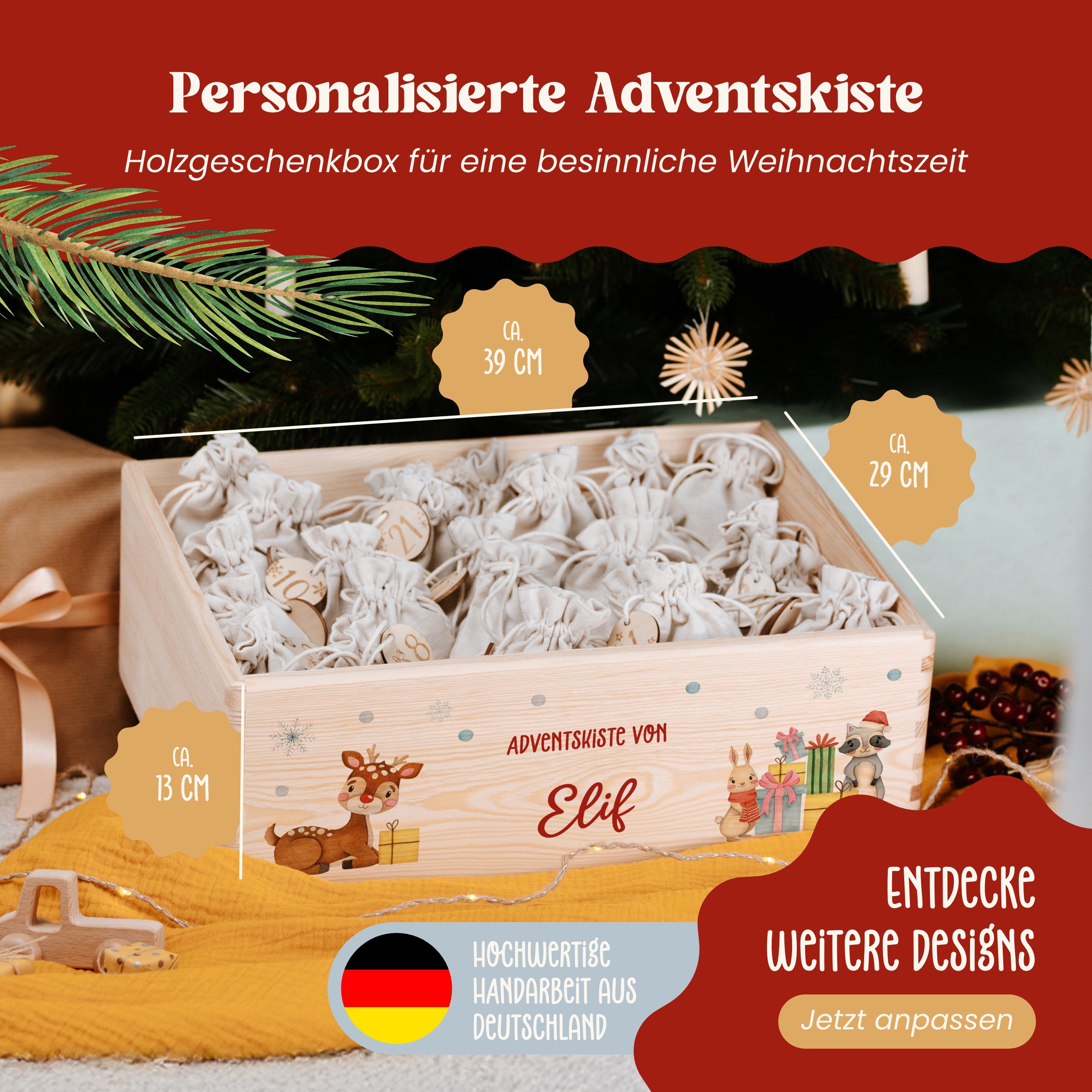 Adventskalenderkiste | Design 02 | Rudolf und Freundebande
